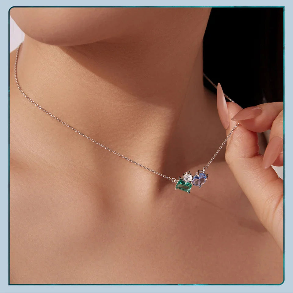 925 Sterling Silver Necklace Blue Green Stone  White Gold Zirconia Pendant Adjustable Chain for Women Fine Jewelry Gift