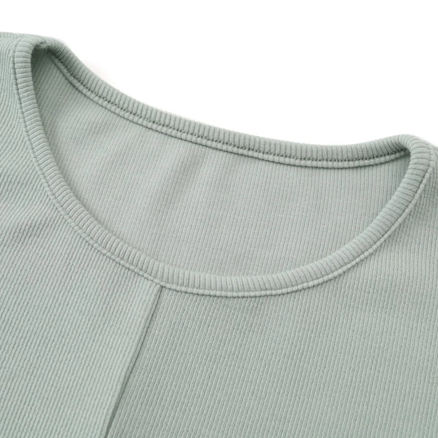 2025 summer ribbing closed-fit wrap tops + Aline dress high Stretch matching sets