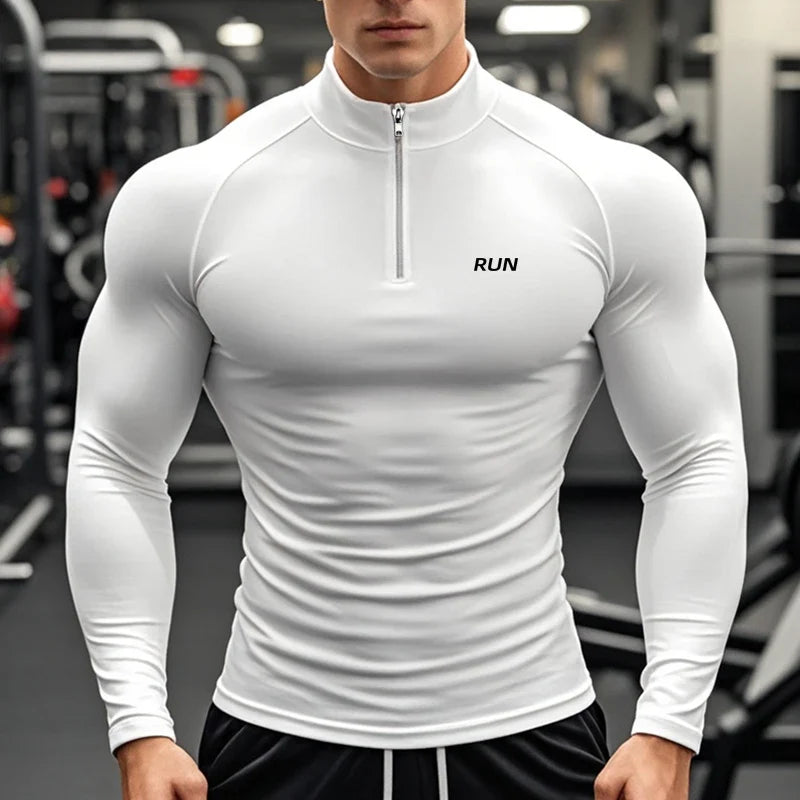 Compression Tight Autumn Quick Dry Polos Shirts Gym Bodybuilding Muscle Long Sleeve T-shirts Mens Fitness Sport Trainning Polos