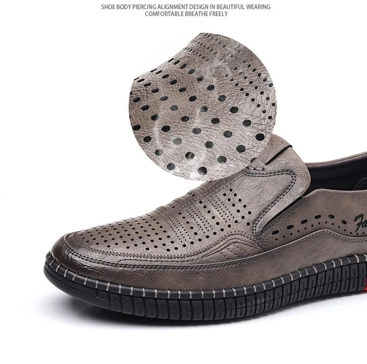 Summer New Breathable Hallow Leather Shoes for Men Solid Color Fashion Casual Driving Shoes Male Low Top Flat Shoes Man