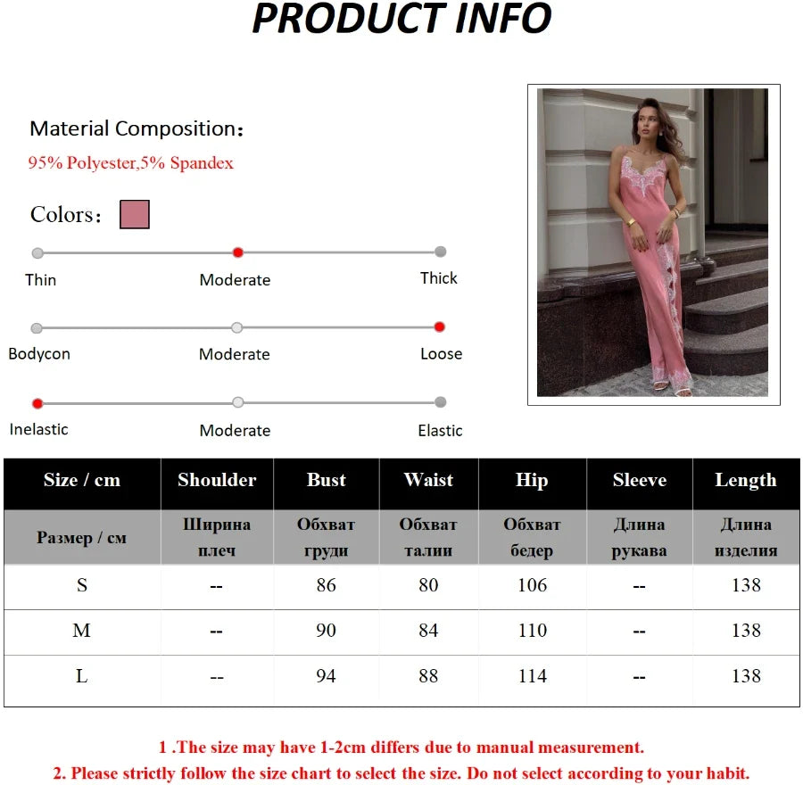 Wolfeel 2025 Summer New Lace Camisole Long Dress Women's Imitation Silk Sexy Split Stitch Lace Dress Women Clothing