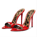 2025 New Leopard Pattern Pointed High Heels for Women, Ultra fine Heels, Slippers with Bare Toes, Half Dragged, Simple Sandals