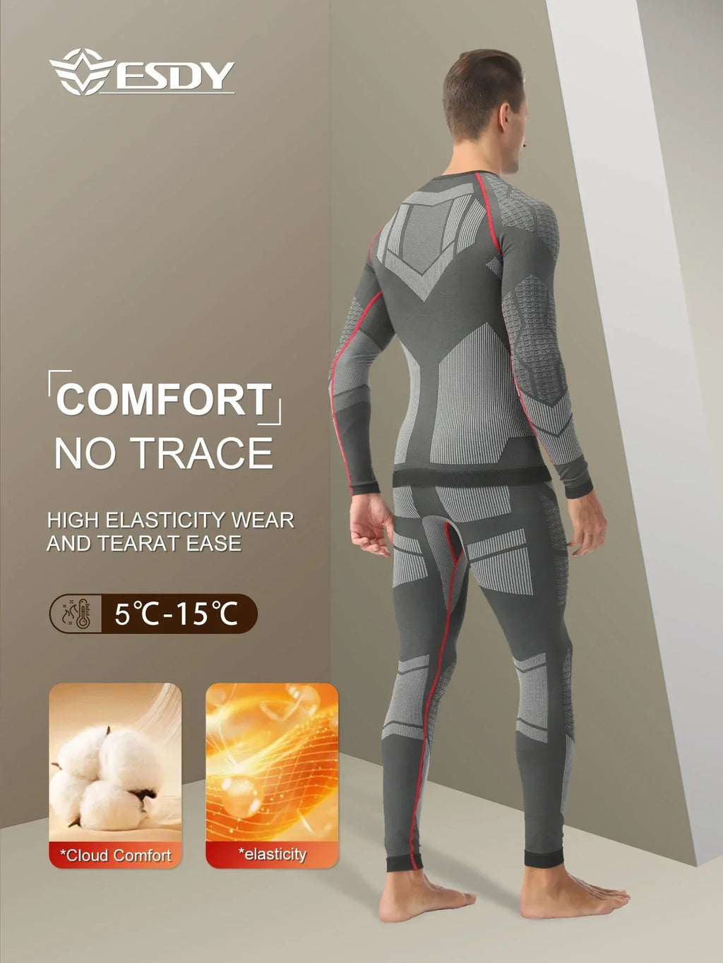 Men's Sports Compression Thermal Suit Winter Thermal Compression Long-Sleeve Long Pants Breathable High-Elastic Cold-Proof Sports Suit Winter Outdoor Sports Climbing Fishing