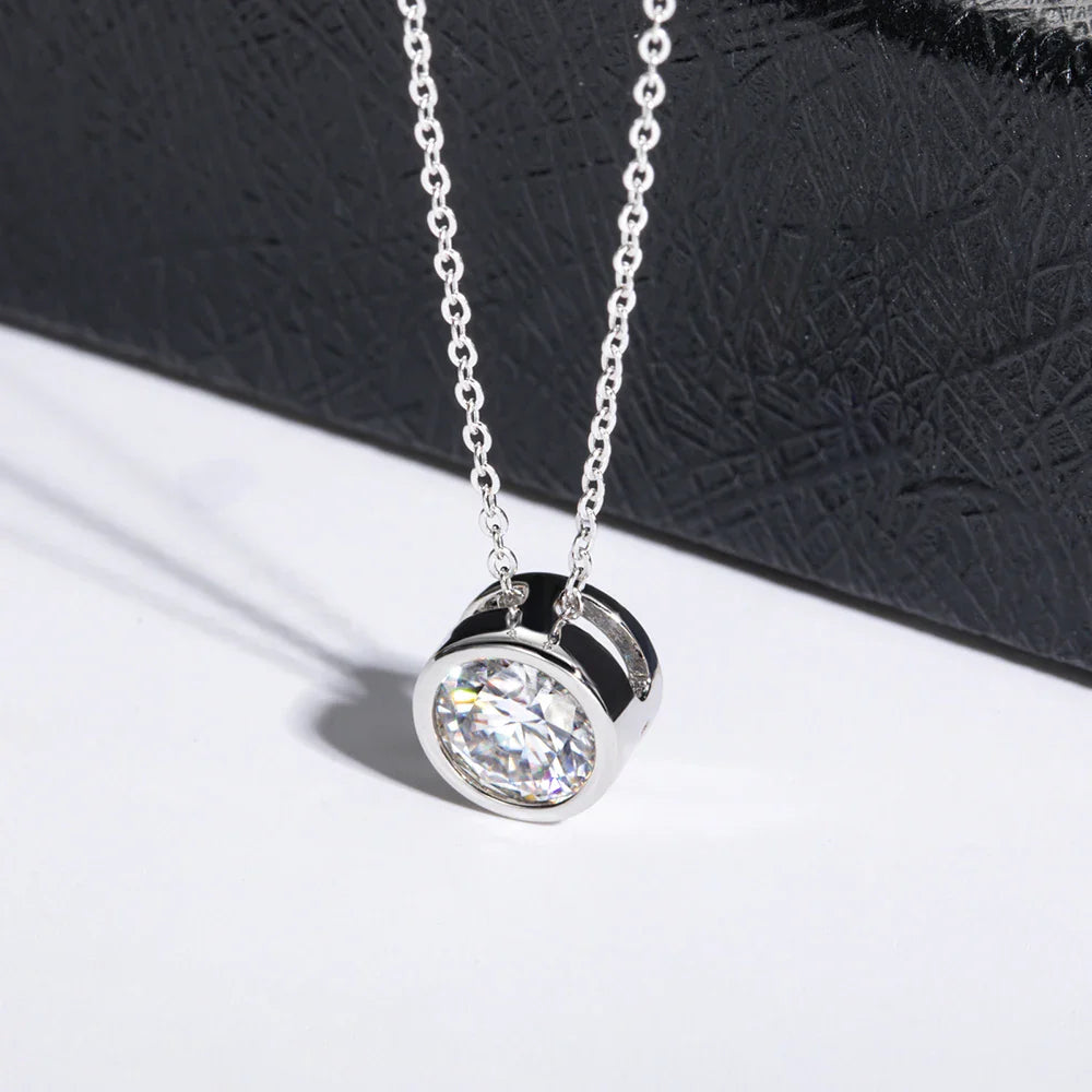 0.5/1/2/3CT Round Bubble Moissanite Pendant Necklaces for Women 925 Silver Bezel Set Solitaire Diamond Necklace with Certificate