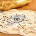 Luxury Emerald Cut Moissanite Rings forWomen S925 Silver 4CT Solitaire Engagement Band with Pavé Accents Bridal Jewelry