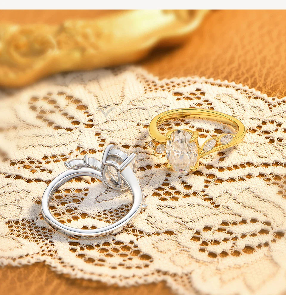 Oval Cut 2CT All Moissanite Rings For Women S925 Silver Marquise Side Stone Engagement Ring Elegant Bridal Jewelry Gift