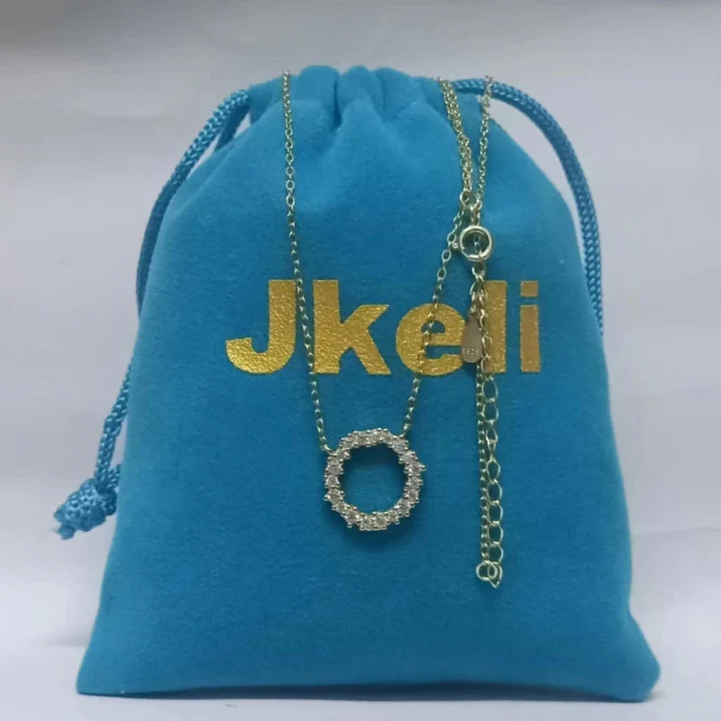 -100% S925 Sterling Silver Plated 18K Gold Necklace with Full Diamond Circle Style Japanese and Korean K Gold Collar Chain