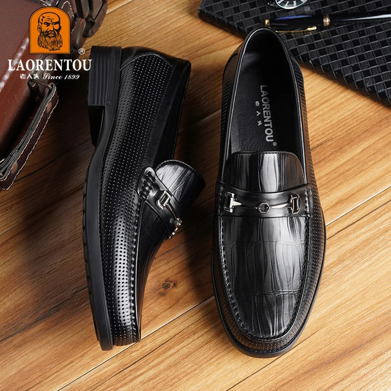 LAORENTOU men's bean shoes, genuine leather hollow out breathable business casual dad leather sandals, soft soled loafers10790DW