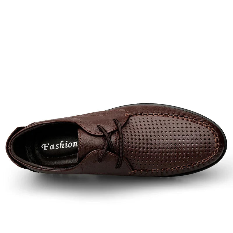 Italian Brand Men's Genuine Leather Casual Shoes Handmade Soles Loafers Lace Up Breathable That's Oxford Shoes for Summer