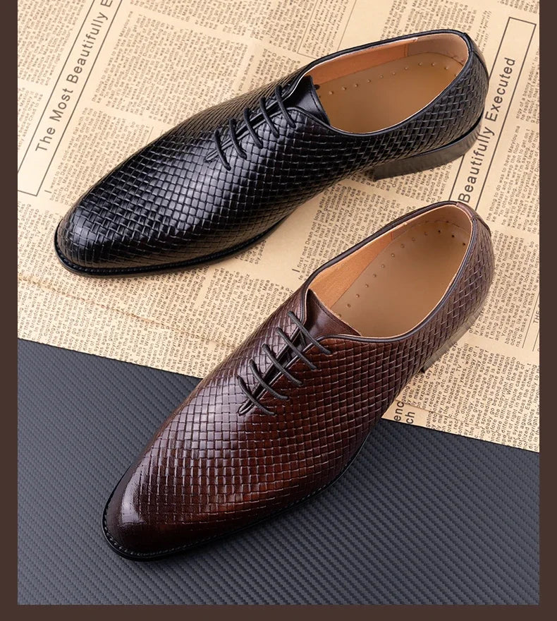 Luxury Genuine Leather Shoes Men Oxford Casual Business Office Shoes Comfortable Formal Lace Up Pointed Toe Dress Wedding Shoes