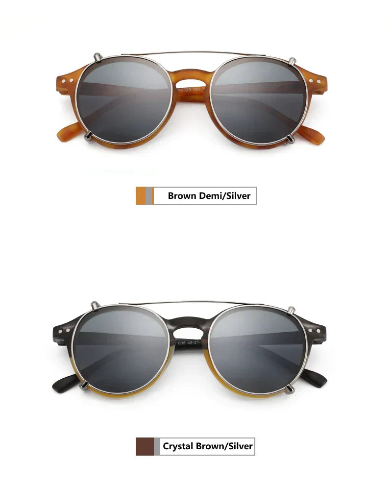 Steampunk Style Glasses (Anti Blue Light Blocking Eyewear) + Clip Lenses（Polarized Sunglasses Clips）for Women Men