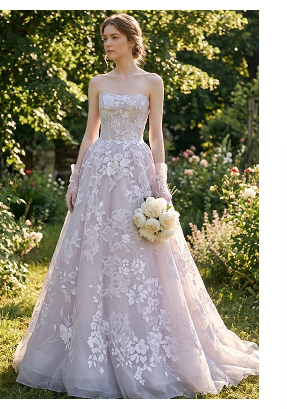 2026 Elegant Strapless Wedding Dress 3D Floral Lace Applique Tulle Ball Gown Court Train Bridal Gown Custom Size Vestidos