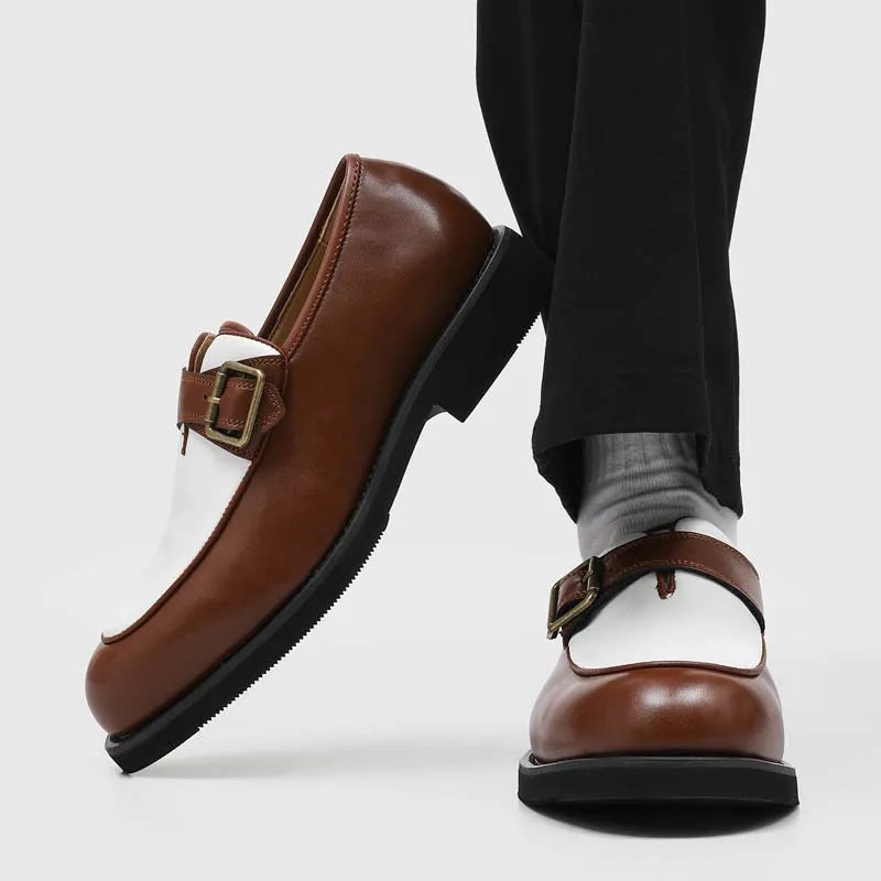Business Men Loafers Black Brown Buckle Men Casual Button-up Thick-soled Anti-slip Fashion Brand Shoes Wedding Dress Shoes Men
