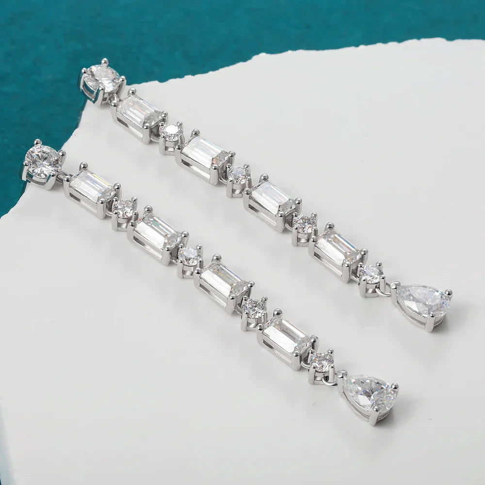Pear/Emerald/Round Cut Full Moissanite/high Carbon Diamond Drop Earrings 100% 925 Sterling Silver Long Tassel Earrings for Women