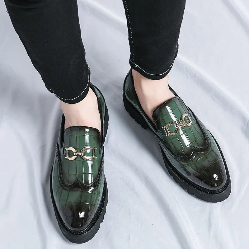 Trendy Brand Green Brogue Shoes Men's Leather Business Shoes Groom's Wedding Men's Loafers British Style Dress Shoes Men