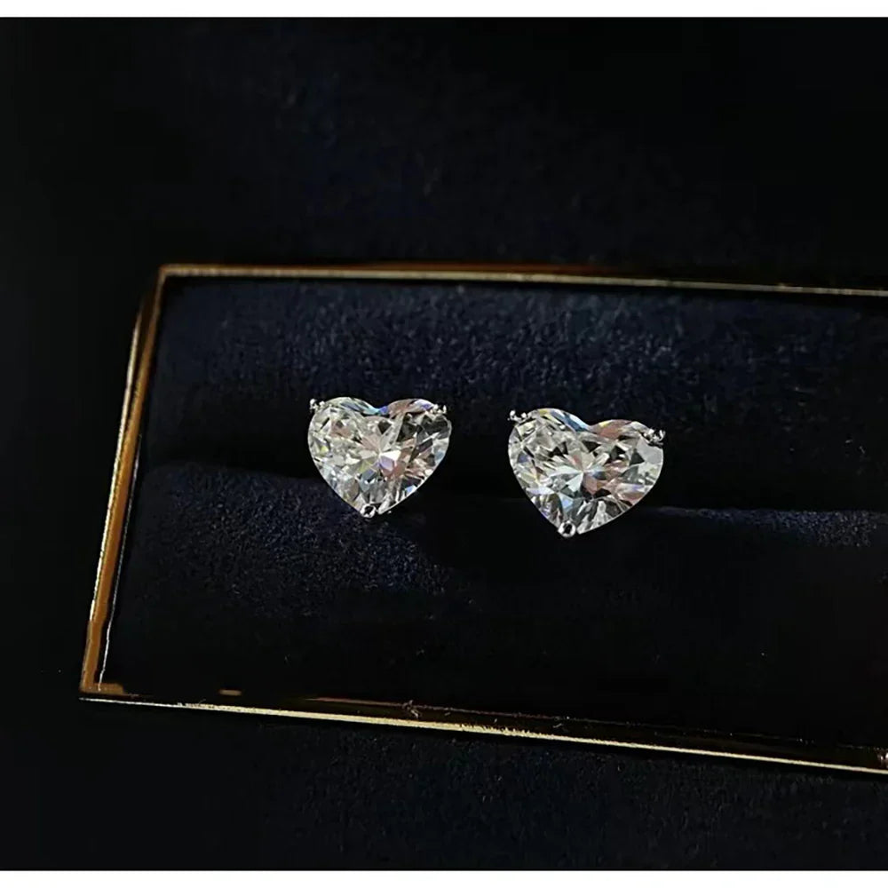 Heart Shape Moissanite Stud Earrings for Women Men 1/2/4carat  Certified Lab Diamond Ear Studs S925 Silver Plated 18k Gold