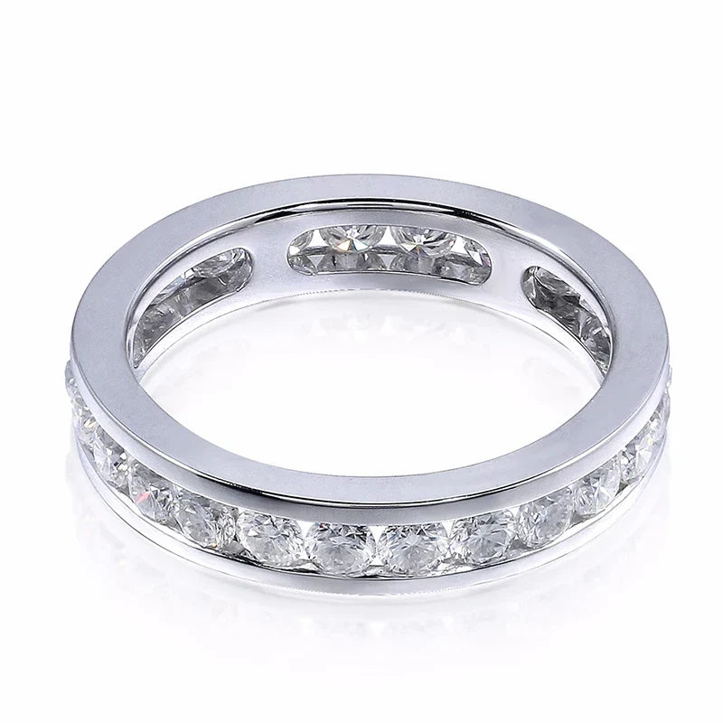 S925 Silver Groove Inlaid D VVS1 Round Moissanite Ring for Women Fashion Wedding Ring Eternity Band with Certificate