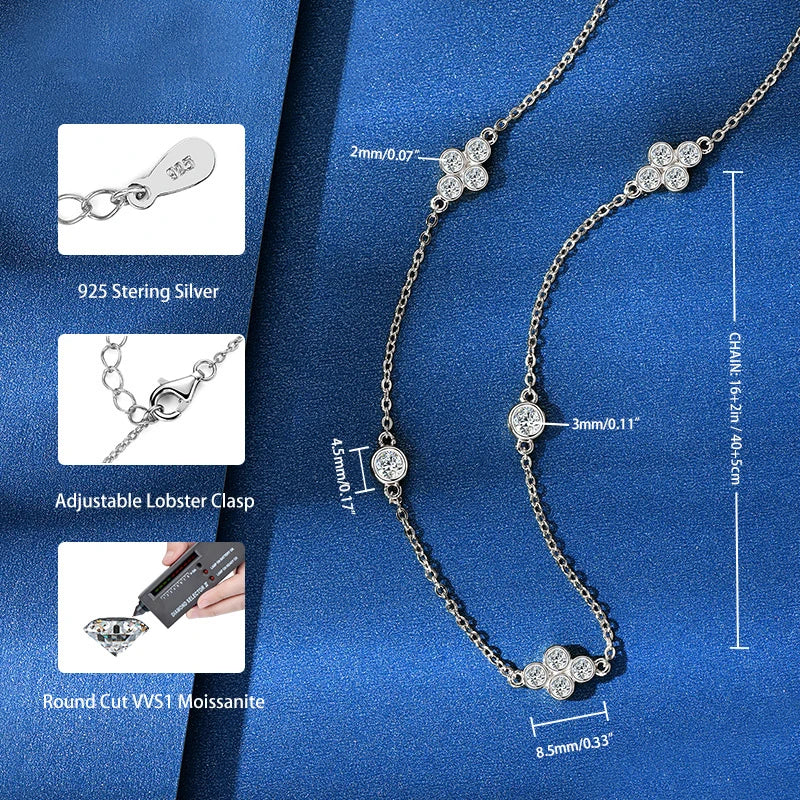 3mm&2mm Moissanite Choker Necklaces Collar Plata 925 Sterling Silver Clavicle Chain Necklace For Women Neck Jewellry Gift