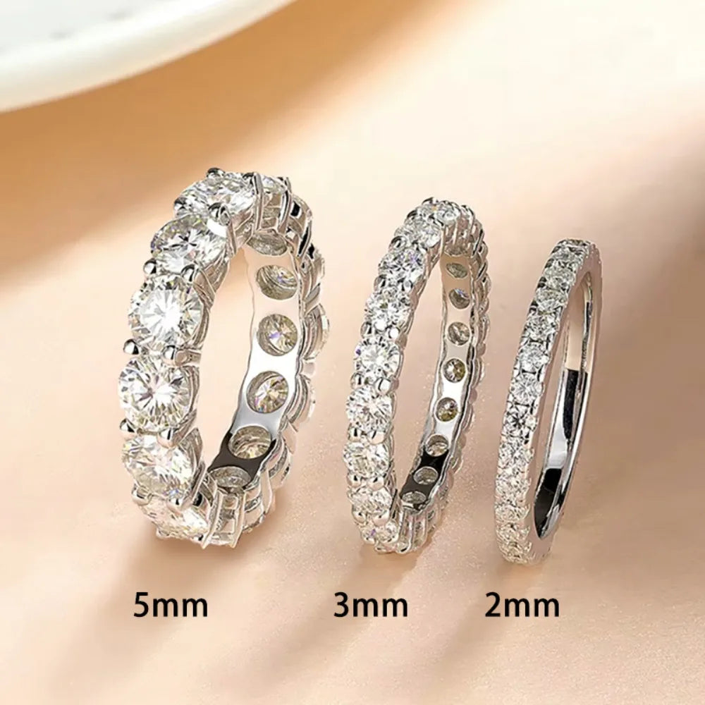 2/3/5mm Full Moissanite Eternity Ring for Women Engagement S925 Silver Rings Lab Diamond Wedding Band Classic Jewelry