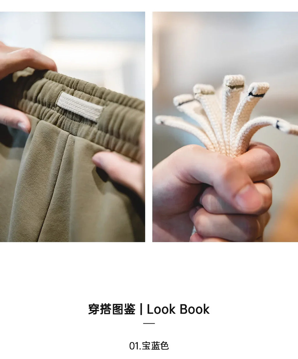 Maden Casual Heavyweight Knit Shorts for Men Straight Loose Large Pockets Sports Short Sweatpants Elastic Waist Athletic Shorts
