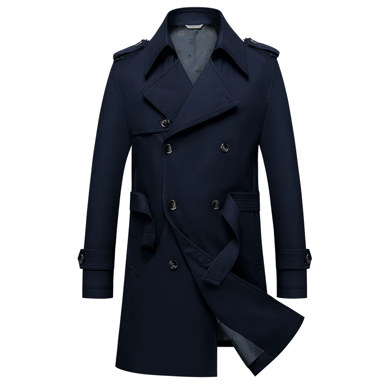 2024 Autumn New Men's Medium to Long Fashion Windbreaker Coat High Quality Double breasted British style Coat Series Belt Coat