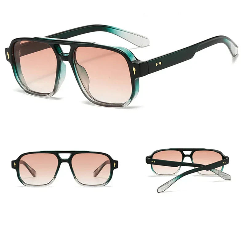 Vintage Double Bridges Men Square Sunglasses Fashion Clear Ocean Lens Eyewear Women Trending Rivets Sun Glasses UV400
