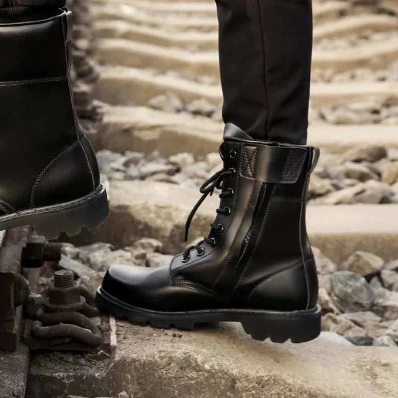 Work Safety Shoes for Men High Quality Platform Men Motorcycle Boots Outdoor Non-Slip Ankle Boots Fashion Leather Men Boots New