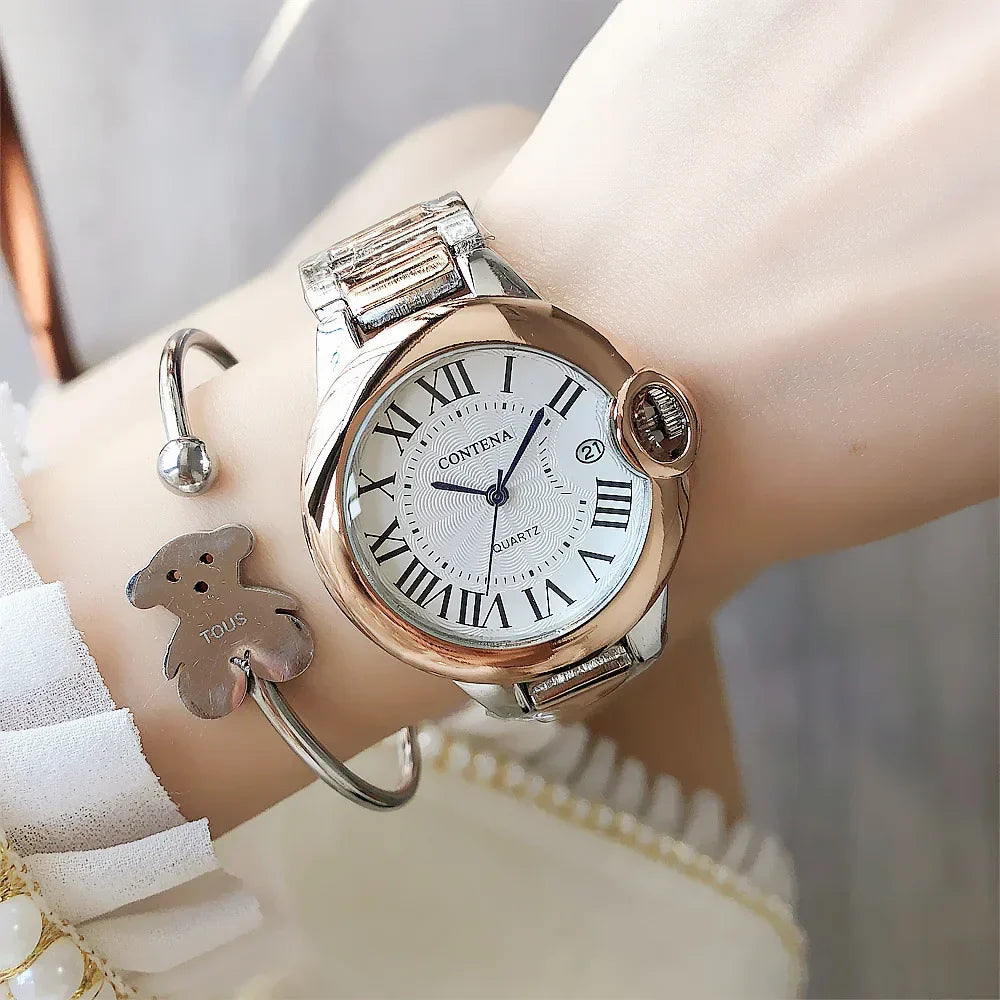 New Top Brand Luxury Stainless Steel Men and Women Luxury Atmosphere Quartz Watches Fashion Women Date Watch Suit Gift for Women