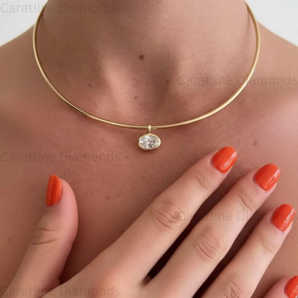 2/3/zct Oval Cut Solitaire Moissanite Pendant Necklaces for Women Wedding S925 Silver 1.5mm Big Diamond Omega Neck Chain Choker
