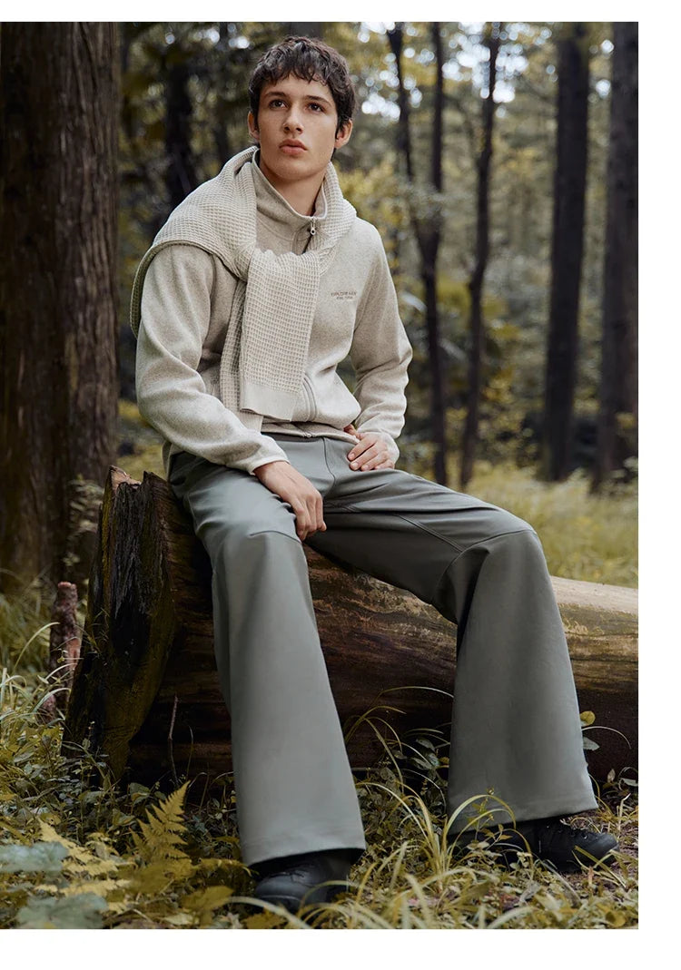 Jacket Men Antistatic Heather Knit Zip Stand Collar 2025 Autumn Winter Embroidery Top Casual Fashion Menswear Clothing