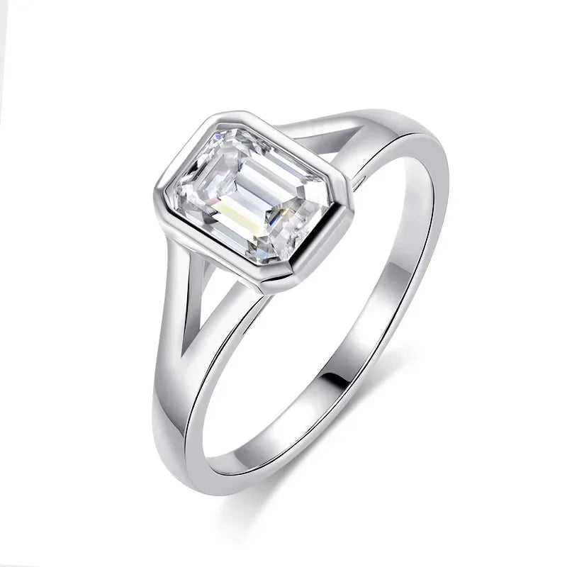 1CT 2CT Emerald Cut Moissanite Wedding Ring for Women Solitaire Lab Diamond Jewelry S925 Sterling Silver Plated 18K Gold