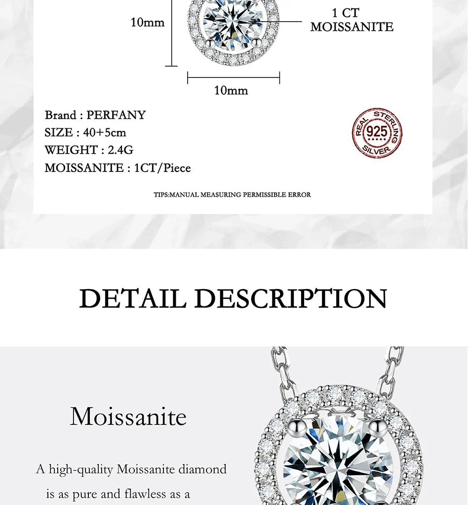 0.5/1/2CT Moissanite Necklace for Women S925 Pure Silver Round Laboratory Diamond Pendant Fashionable Wedding Jewelry