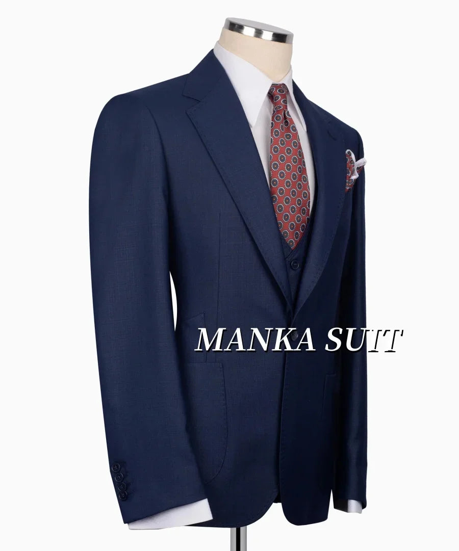 Notch Lapel Single Breasted Full Men's Suits  Smart Casual Business Office Wedding  3pcs Blazer Vest Pants Customized Men's Set