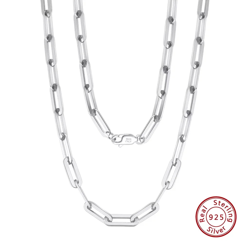 925 Sterling Silver Paper Clip Chain Necklaces Lobster Clasp Simple Necklace Women Unique Design Neck Jewelry SC40