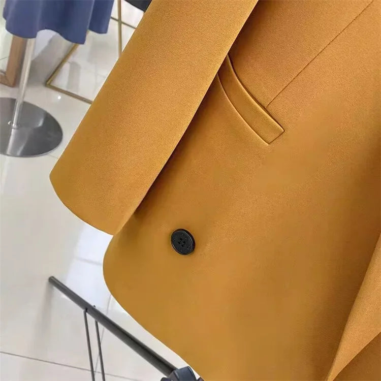 Yellow Casual Women's Small Suit Jacket Trendy  Design Spring Autumn New Korean Style Long Sleeve Fashion Top