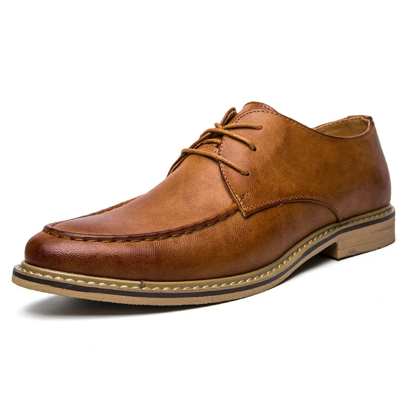 Men’s leather Derby dress shoes pointed toe soft sole business casual formal brown