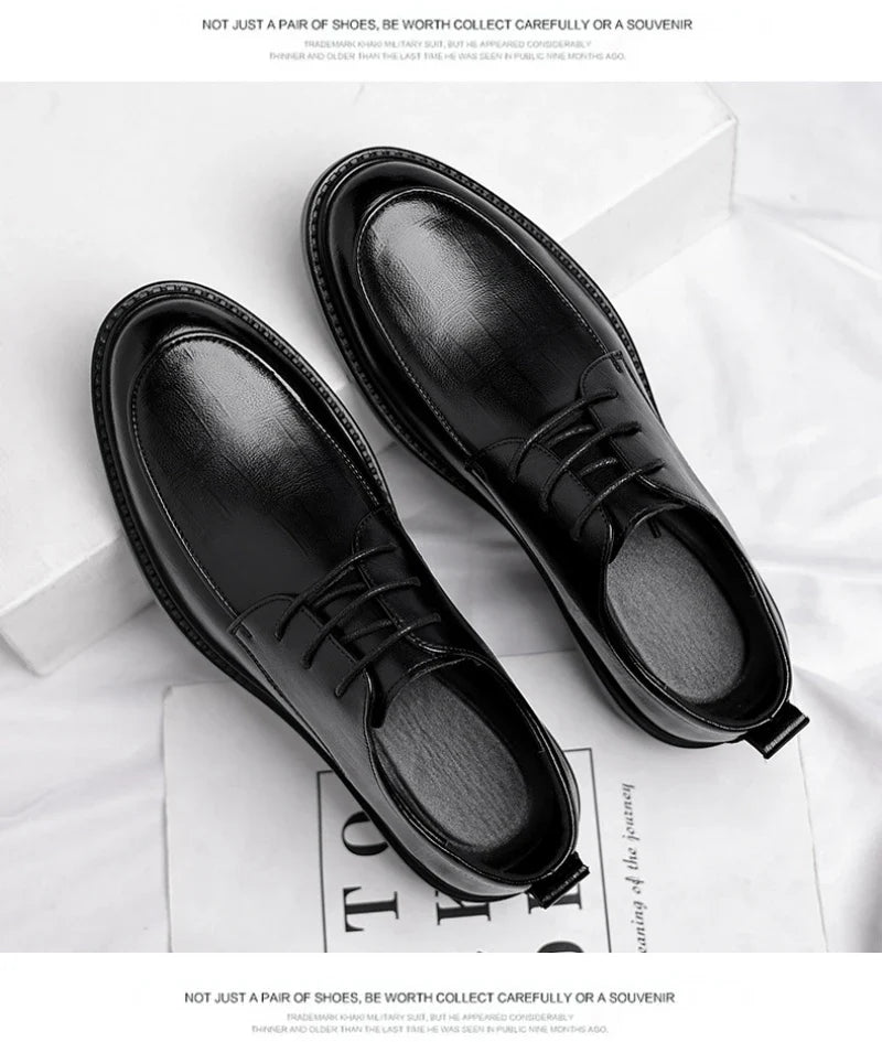Leather Shoes Men's Four Seasons Business Formal British Casual Commuting Style Black Heightening Wedding Groom's Shoes New