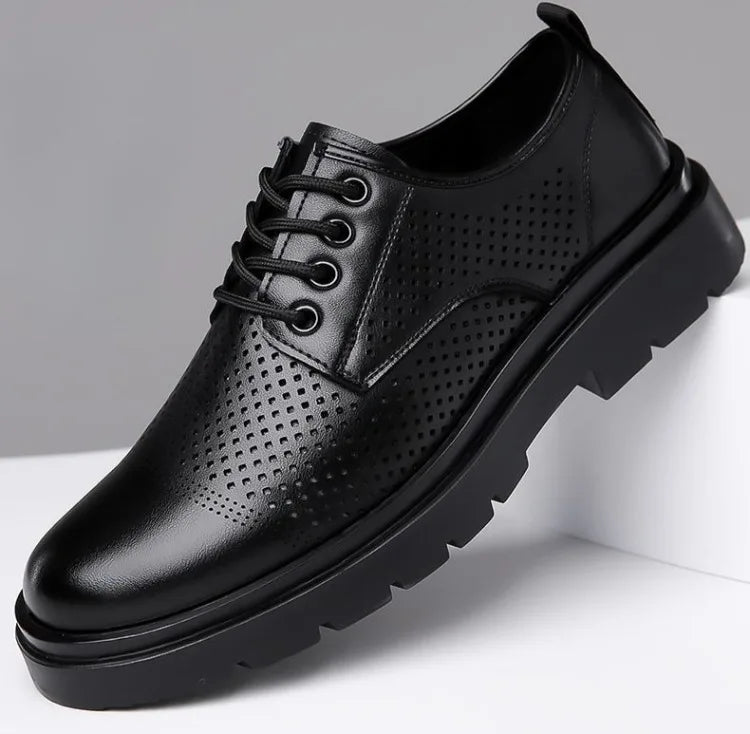 Men's Soft Leather Sandals Business British Style Perforated Breathable Non-Slip Suit Wedding Dress Shoes Summer