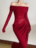 Sexy Dress Women 2025 Spring Patchwork Mesh Elegant Slash Neck Ruched Fit Chic Birthday Party Festival Vacation Vestidos