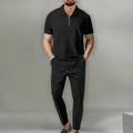 2024 New Trend Men's Sport Suit Autumn New Mens Suits Solid Color Waffle Lapel Short Sleeve Zipper Pants Set for Men
