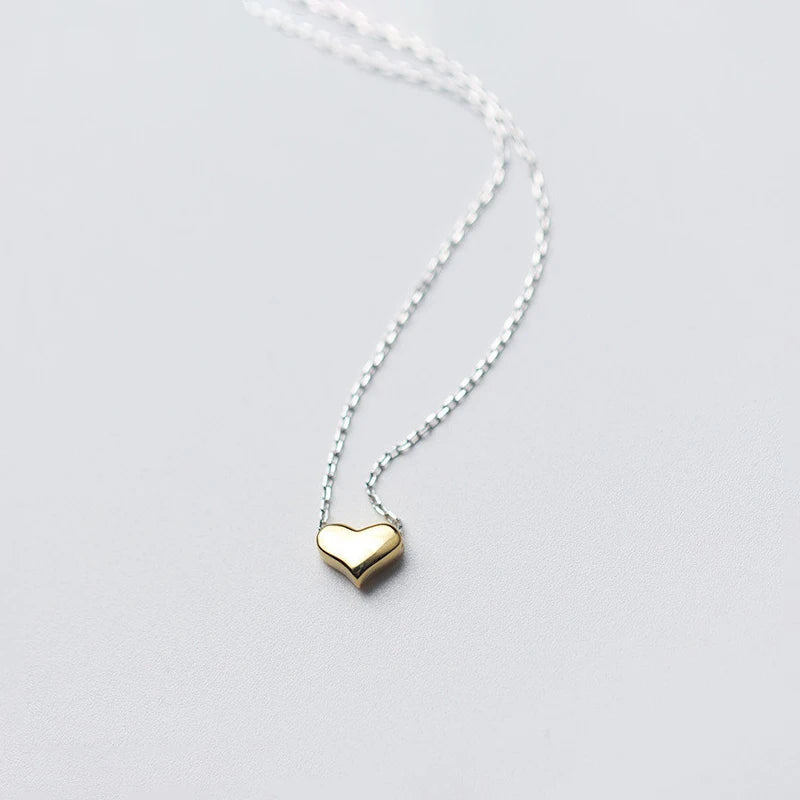 Gold Color Heart Simple Tiny Fashion Chain Pendant Necklaces Classic Girls 925 Sterling Silver Jewelry For Women Gift