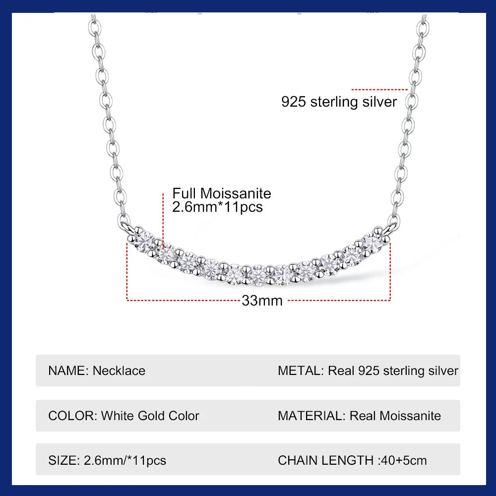 2.6mm Full Moissanite Necklace S925 Sterling Silver Plated 18k White Gold Smile Necklaces for Women Birthday Gift