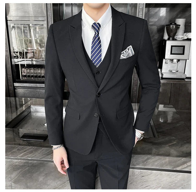 2025 Slim Fit Three-Piece Business Suit Set High-End Korean Style Wedding Groom Party Dress Suit Vest Trousers M-4XL
