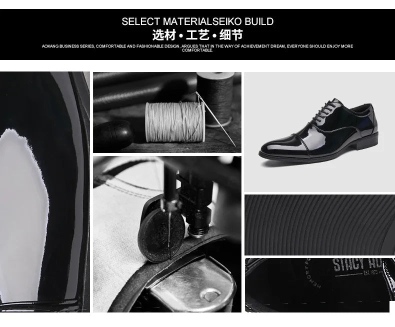 Classic Patent Leather Shoes Men Glossy Leather Shoe Man Formal Business Office Lace Up Wedding Shoes Plus Big Size 38-49