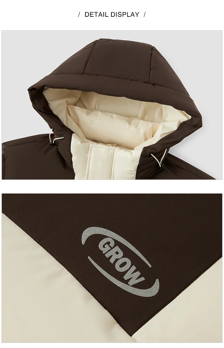 Down Jacket Men Mid-Length Hooded Sport Colorblock 2026 Winter Man Clothes Warm Outerwear Windproof Warm Colorblock Design