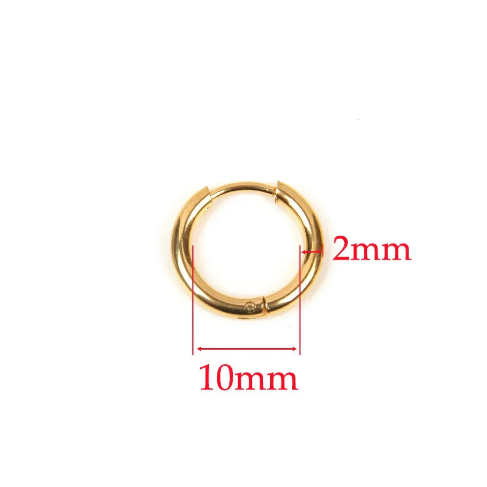 10pcs 316L Stainless Steel Hoop Earrings Women Men Punk Hiphop Circular Ear Buckle Ring Jewelry Gold Color Accessories Wholesale