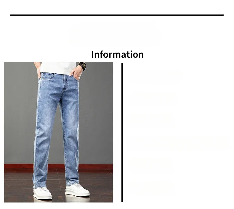 2026 Summer Men's Jeans Slim Fit Jeans Thin Stretch Straight Light Business Casual Denim Long Pants Male Classic Style Brand