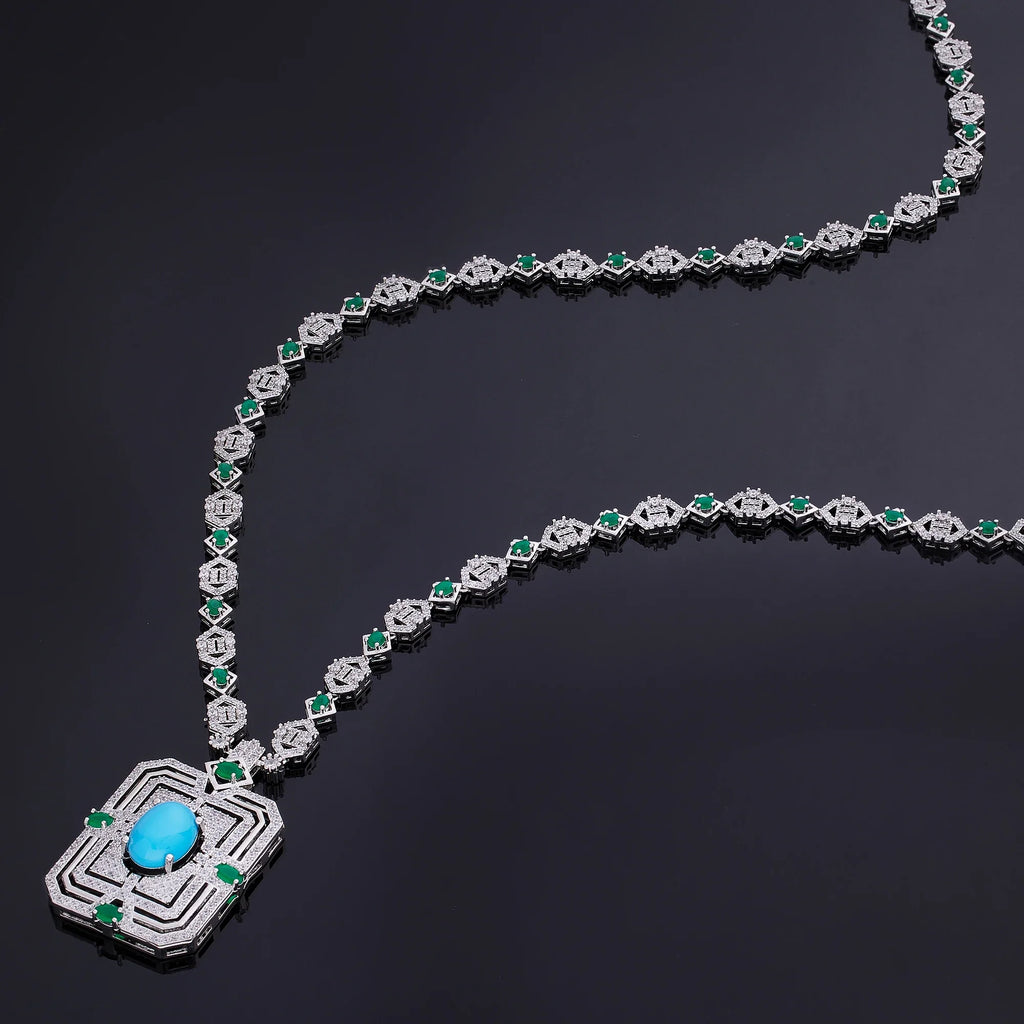 2023 Hot Square Sweater Chain 4-Piece Long Necklace Set Crystal Cubic zirconia Dubai Nigeria Wedding Accessories