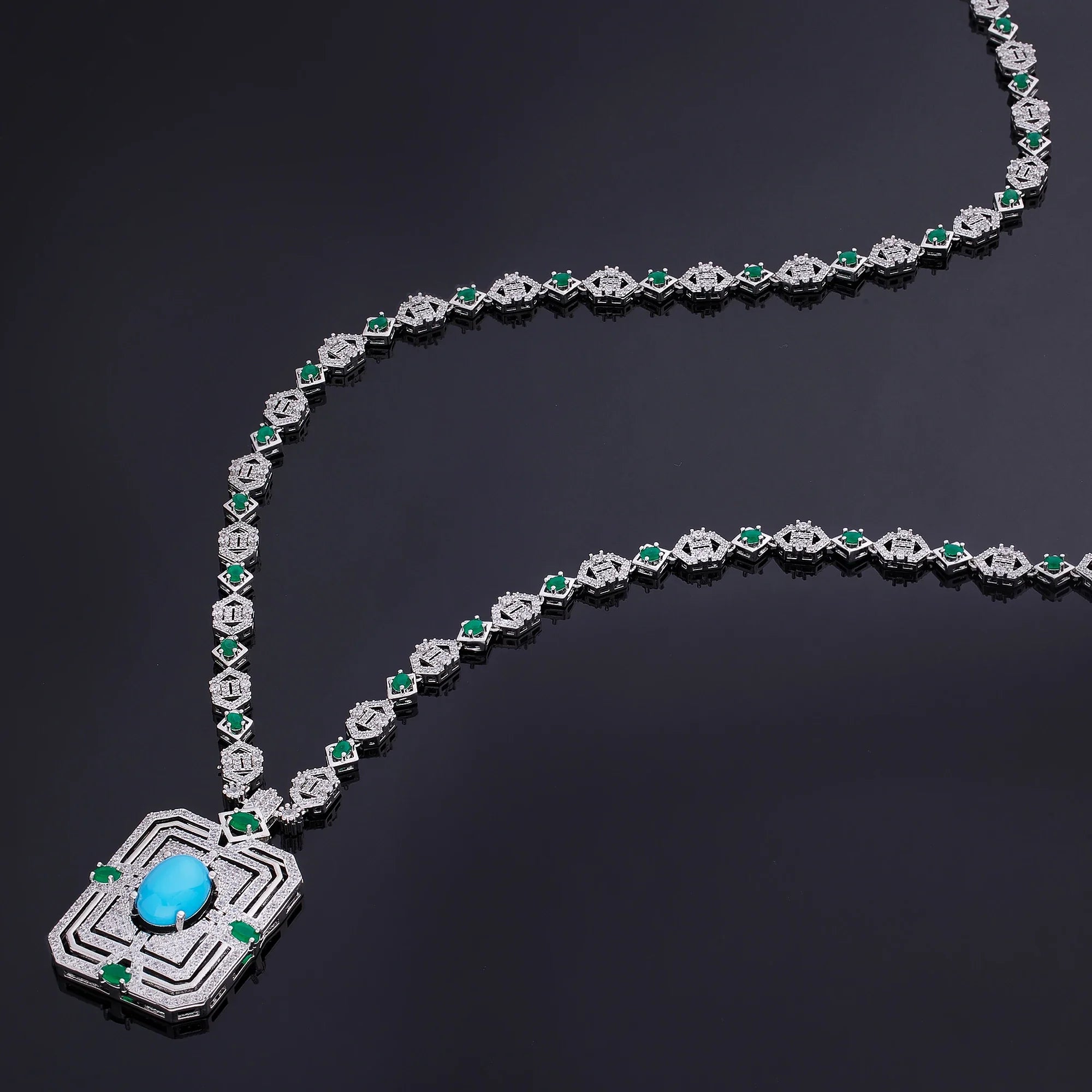 2023 Hot Square Sweater Chain 4-Piece Long Necklace Set Crystal Cubic zirconia Dubai Nigeria Wedding Accessories