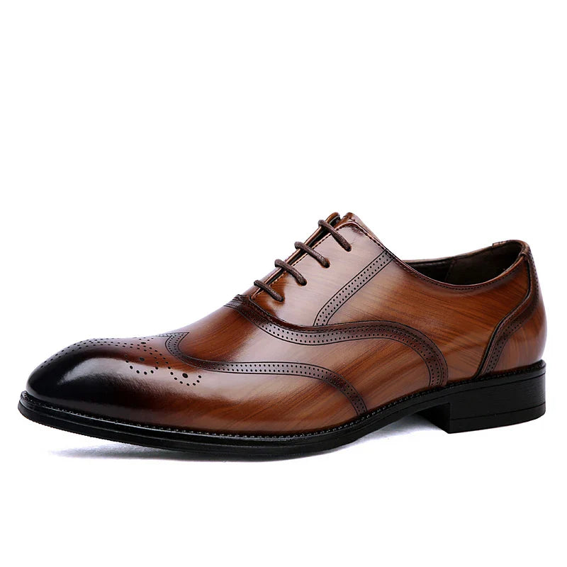 Luxury Brand Men's Glossy Leather Shoes Classic Brogue Shoes Lace Up Men's Office High-quality Business Shoes Big Size：38-48
